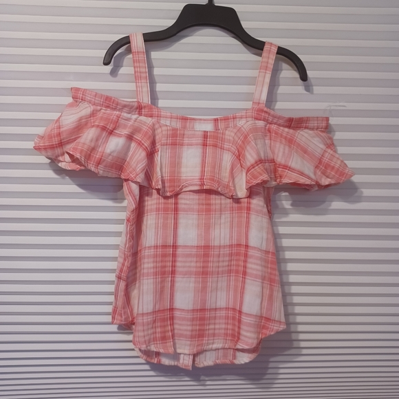 Buffalo David Bitton Ruffled Plaid Could Shoulder Top Blouse Size-XS - Picture 6 of 8